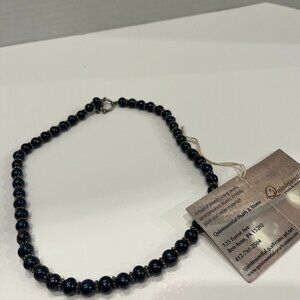 18" strand, Blue Freshwater Pearls, Silver Sepia spacers and Silver Clasp